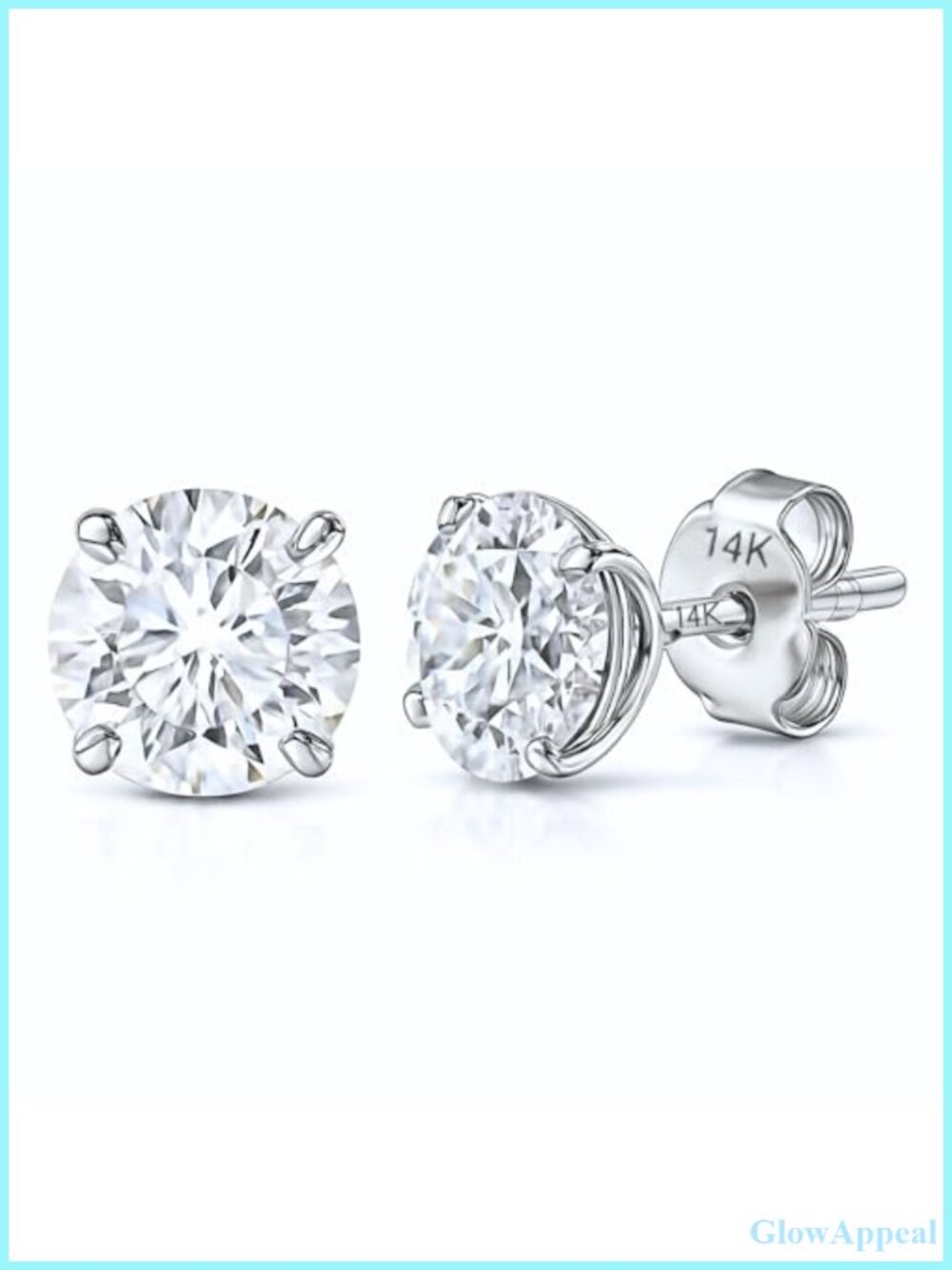 14K Solid Gold Round AAAAA Cubic Zirconia Stud Earrings